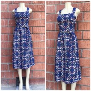 CURRENT AIR Anthro Navy Blue Floral Midi Dress